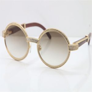 Good Quality Wood Full Frame Diamond Sunglasses 7550178 Round Vintage Unisex High end brand designer Glasses C Decoration gold Sun245O