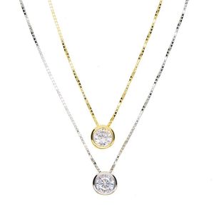2018 latest single stone necklace fine delicate box chain 925 sterling silver bezel 5mm Sparking cubic zirconia simple jewelry274Z