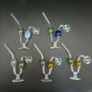 Glass Oil Burner Pipe Water Dog With Stand Base 5in Height Hookah Colorful Smoking Handle pipes OD Bong Nail Dab Rig ZZ