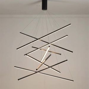 Aluminum Bar LED Chandelier Modern Indoor Deco Living Room Ceiling Chandeliers Dining Room Pendant Lamp Duplex Apartment Lights2836