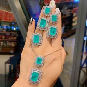 Imposta set di gioielli in argento sterling puro colore doppia tormalina Paraiba con pietre preziose per orecchini con collana ad anello da donna