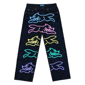 Calças de brim hip hop impressão baggy preto denim calças masculinas femininas 2023 nova haruku moda rock punk calças largas pé streetwear