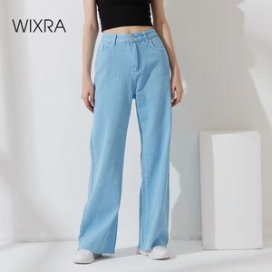 Jeans Wixra Kadınlar 2021 Yeni Şeker Renk Cepleri Denim Geniş Bacak Pantolon Tam Uzunluk Kot Pantolonlar Gevşek Düz Sıradan Pantolon