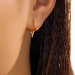 Hoop Earrings Salircon Korean Simple Glossy Metal Star Fashion Statement Small Women's Exquisite Party Jewelry Gift