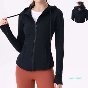Yoga Outfits LL and Define Hooded jacket Women's fitness long sleeved crop top zipper gym jacket Exercise jogging shirt Women's sports shirt