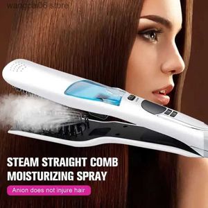 Hair Curlers Straighteners Brush Hair Flat Iron LCD Display Hair Steam Straightener Electric Dry Wet Hair Iron Steam Straighten Comb Styling Tools T231216