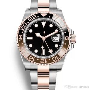 MENS GMT tittar på keramisk ram full rostfritt stål automatisk mekanik rörelse safir 5atm vattentäta män titta orologio di lusso armbandsur