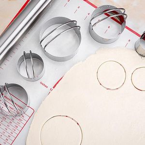 Baking Moulds 5 Pcs Cookies Cutter With Handle Stainless Steel Round Circle Cutting Mold Biscuit Cookie Dough Set Canapes