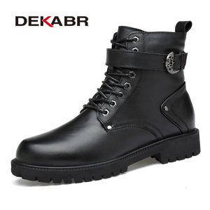 Botas DEKABR Homens Couro Genuíno Lace-up Ankle Boots de Alta Qualidade Inverno Botas de Motocicleta Homens Sapatos de Trabalho de Segurança Estilo Punk Homens Botas 231216