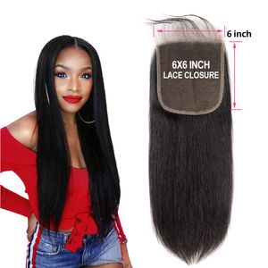 Brazilian Straight 6x6 Lace Closure100% Human Hair Deep Part Transparent Lace Closure Remy Hair with Baby Hair Natural Color