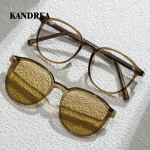 Mode solglasögon ramar kandrea runda mode magnetiska solglasögon kvinnor klipp 2 i 1 optisk myopia glasögon män polariserade receptglas 8172 231215