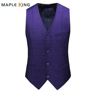 Gilet Steampunk Cappotto per uomo Viola Plaid Smoking Hombre Elegante Gillet Homme Uomo Slim Social Party Abito senza maniche Gilet