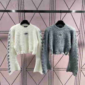 Women's Sweaters designer Autumn Runway Vintage Hollow Out Mohair Knitting Pullover Sweater Tops Lantern Sleeve Loose S9XA