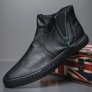Boots skor mjuka solade läderskor mäns avslappnad andningsskor med koreansk utgåva mångsidig antislip martin stövlar män 231216