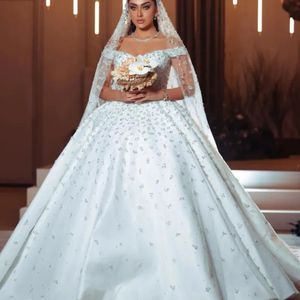 Zachęcą Bride 2024 Luksusowa suknia balowa błyszczące sukienki ślubne z rękawów ramię Vestido de novia Crystal Cequined Princess Robe de Mariee