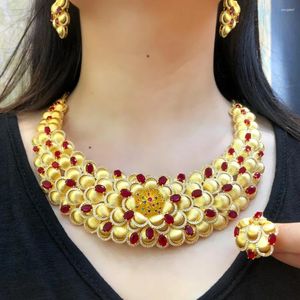 Necklace Earrings Set Missvikki Luxury Red Green Big Bracelet Ring For Africa Dubai Women Wedding Bridal Jewelry