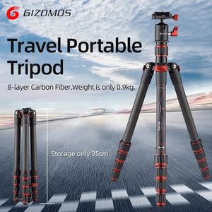 Acessórios GIZOMOS CP23 Fotografia profissional Tripé de fibra de carbono Tripé de viagem portátil para câmera DSLR com cabeça esférica panorâmica de 360 °