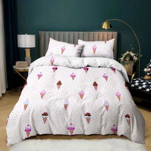 Conjuntos de edredons Cute Kids Duvet Cover Set Full QueenKing Tamanho Rosa Consolador Capas Leve Macio para Meninas Sorvete Estilo Conjuntos de Cama 231215