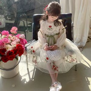 Kız Elbiseleri Kızlar Elbise Bahar ve Sonbahar 2023 Yabancı Stil Çocuk Etek Küçük Kız Prenses Çiçeği 231216