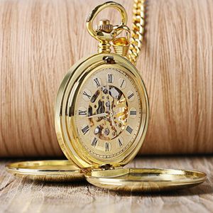 Pocket Watches Hand Wind Mechanical Men Watch Luxury Gold Steampunk Necklace Chain Pendant Vintage Dress Fob For Weeding Gift 231216