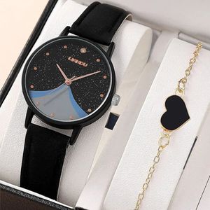 Wristwatches 1pc Women Quartz Watch With Qpc Heart Bracelet Fashion Casual Round Pointer Dainty Black Set 231216