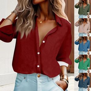Women's T Shirts Shirt Blouse Solid Color Button Long Sleeve Casual Basic Collar Regular Top Things For Women Cardigan