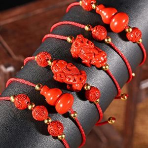 Charme pulseiras sorte corda vermelha pi xiu pulseira para mulheres vintage cinnabar cabaça artesanal trançado ajustável festa jóias crianças presente