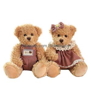 Pluszowe lalki 2 buah/partia 26cm Mainan Teddy Bear Peluche Pasangan Cantik Boneka Beruang Gaun Kawaii Lembut Untuk Aad Perempuan Hadiah Ba Dhtul