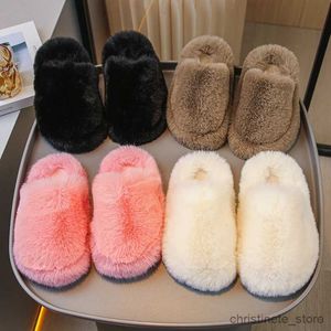 Slipper Neue Kinder-Winterhausschuhe Haushaltsschuhe für Kinder Pelz Warme Innenschuhe Mädchen Schaffellschuhe Weiß Schwarz Rosa 411L R231216