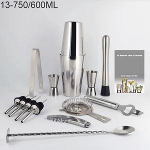 Narzędzia do baru 13PCS Kit koktajlu Mikser Shaker 750600 ml z przepisem Jigger 231216