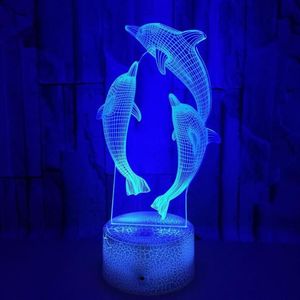 Lâmpadas de mesa 3D Dolphin LED Illusion Night Lamp Desk Luzes 16 cores mudando com cabeceira óptica remota para crianças Room291Q