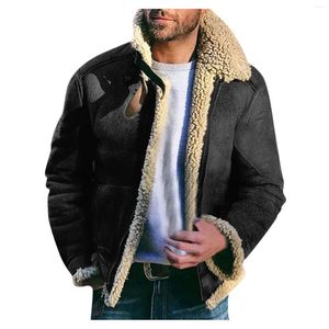 Jaquetas masculinas casaco de lã inverno cor sólida ajuste quente fino lã casaco moda curto lapela splice grandes bolsos roupas masculinas 2023