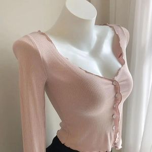 Jeans kvinnor tätt rosa långärmad topp, vår och sommar stickad topp, botten, helt ny vit, sexig grön tshirt, 2021
