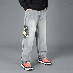 Mäns jeans baggy multi pocket cargo denim byxor hip hop raka breda benbyxor lös plus storlek 44 46