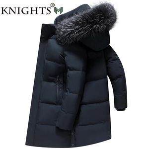 Casaco Masculino Down Parkas Masculino Down Jacket Mid-Length Inverno Grosso 90% Pato Branco Down Jacket Natural Animal Fur Collar Multi-Bolsos Sobretudo Masculino 231215