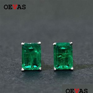 Stud Oveas Elegant Vintage Simation Emerald Stud Earrings For Women Top Quality 925 Sterling Sier Green Zircon Party Jewelry Gift Drop Dhxpg