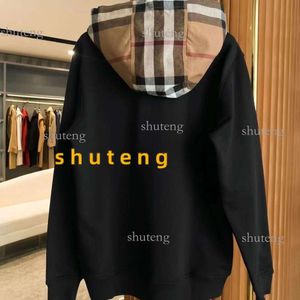 Men's Hoodies Sweatshirts Plaid Hooded Pullover Solid Color Stitching Casual Drawstring Kangaroo Pocket Female Jacket 500