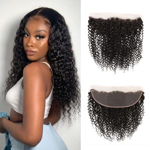 Kinky Curly Human Hair 13x4 Transparent Lace Frontals Closures Pre Plucked Natural Hairline