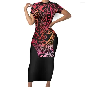 Partykleider Polynesien Tattoo-Druckdruck-Kleid mit kurzen Ärmeln O-Ausschnitt und kleinem Rückzugsbauch Größe Sexy Mode Sommernacht