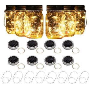 8 pakiet Solar Mason Jar Lights z 8 uchwytami 10 LED String Wai Firefly Lids Wkładki do zwykłych ustnych słoików dekoracje ogrodowe Y2203E