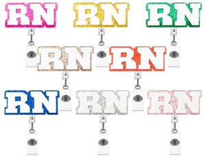 10 pezzi portachiavi personalizzati multicolore glitter RN acrilico porta badge medico retrattile Yoyo Pull Reel medici ID nome carta For1305299