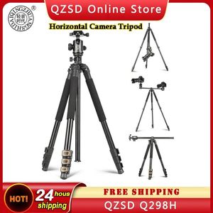 Aksesuarlar QZSD Q298h Profesyonel Kamera Tripod Sony Canon Alüminyum Seyahat Monopod Kabarcık Panoramik Top Kafası Hızlı Bırakma