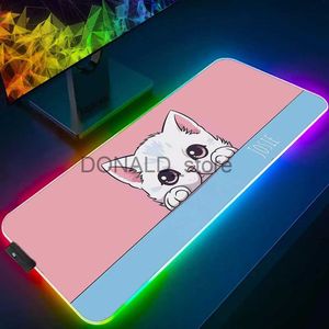 Коврики для мыши Подставки для запястий Cat LED Kawaii Коврик для мыши RGB Коврик для мыши Игровая скорость Подушки для клавиатуры Офисный резиновый настольный коврик XXL Коврик для мыши для ПК Gamer Резиновый коврик для мыши J231215