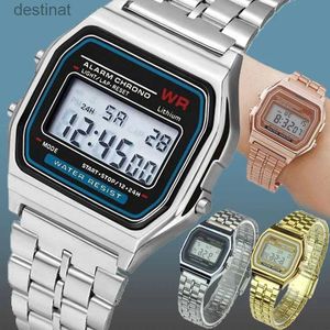 Wather Watches Fashion Steel Band Watch Electronic Watch F91W عالية الجودة LED عرض النساء الساعات الفاخرة على مدار المعصم الرياضة Wristwatch Metall231216