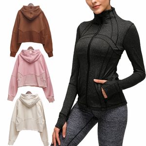 Lu Aliign Lu Zdefiniuj damską jogę luźną różową kurtkę kulturystyczną bluza z kapturem z długim rękawem Blazer Outdoor Sport Kurtka Szybka sucha fitness Tracksuit oddychający pełny zamek błyskawiczny