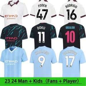 23 24 Man CityS Soccer Jersey Haaland de Bruyne Football Jersey Men's Adult and Kids Player Fans Soccer Jersey Set Doku Football Shirt Short Sleeve Classic T-shirt