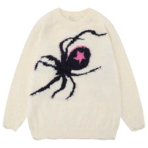 Jaquetas masculinas jaquetas masculinas outono mens malha jumper suéteres hip hop aranha jacquard malhas streetwear harajuku moda casual pullovers malha roupasAox3