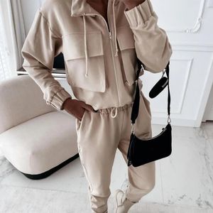 Yoga Outfits Autumn casual goods women's 2-piece set fashionable solid long sleeved zippered jacket pants set women's tight fitting work clothes 231216