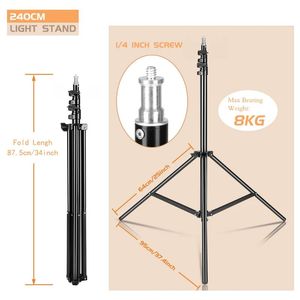 Suportes Heavy Duty Metal 2.4m Light Stand Carga Máxima para 5kg Tripé para Photo Studio Softbox Video Flash ReflectorLighting Background Stand