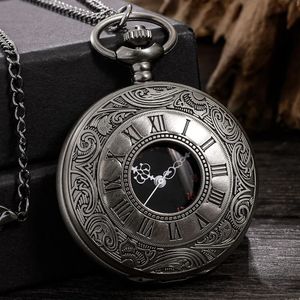 Pocket Watches Roman Numerals Quartz Watch Men Women Hollow Case Steampunk Vintage Pendant Necklace Gifts for 231216